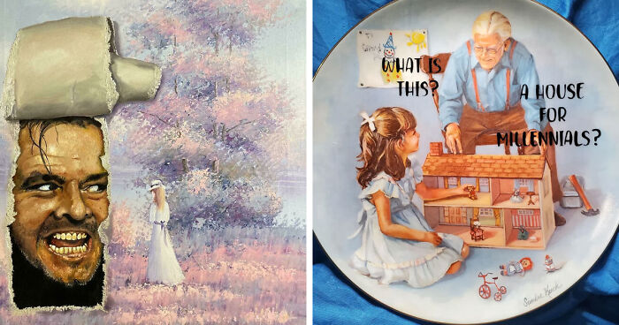 78 People Who Personalized Thrifted Paintings By Adding In Something Funny Or Unexpected (New Pics)