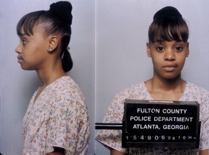 Infamous celebrity mugshot of a young woman arrested by Fulton County Police Department in Atlanta, Georgia.