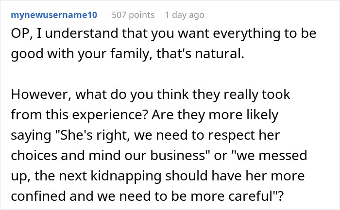 Comment discussing feelings of being held hostage at parents' place, reflecting on respect and family boundaries in a forum post. Comment discussing feelings of being held hostage at parents' place, reflecting on respect and family boundaries in a forum post.