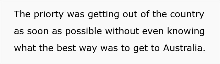 Text on a white background discusses the priority of escaping a hostage situation at parents’ place without knowing how to get to Australia. Text on a white background discusses the priority of escaping a hostage situation at parents’ place without knowing how to get to Australia.