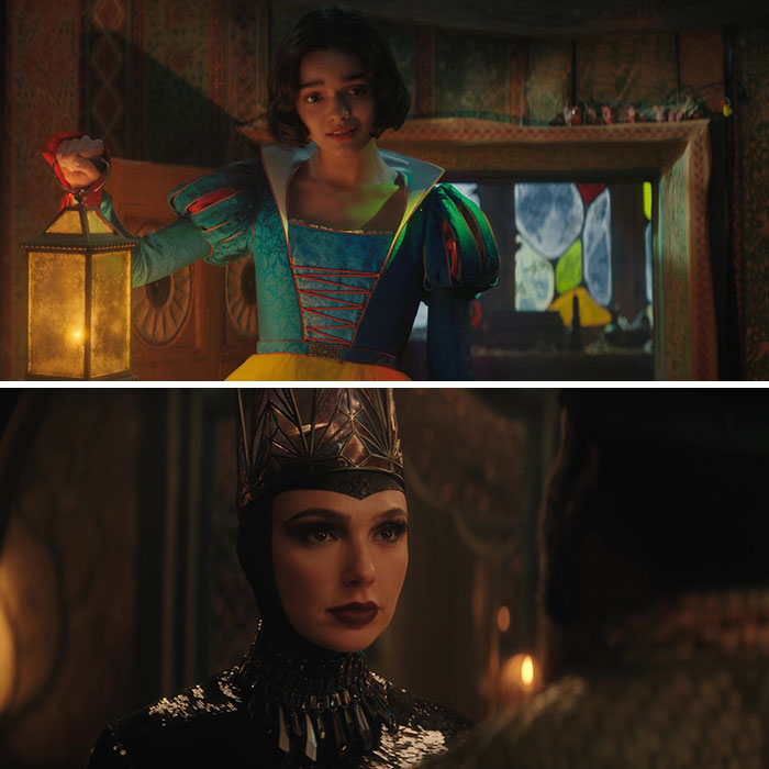 Two scenes from a Disney remake featuring characters in elaborate costumes, highlighting discussions on soulless remakes and racism. Two scenes from a Disney remake featuring characters in elaborate costumes, highlighting discussions on soulless remakes and racism.