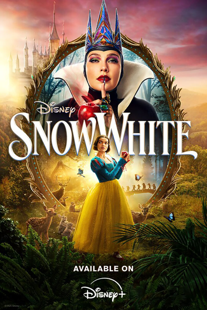 Live-action Snow White remake poster with queen and princess, reflecting Disney soulless remakes and racism accusations discussion. Live-action Snow White remake poster with queen and princess, reflecting Disney soulless remakes and racism accusations discussion.