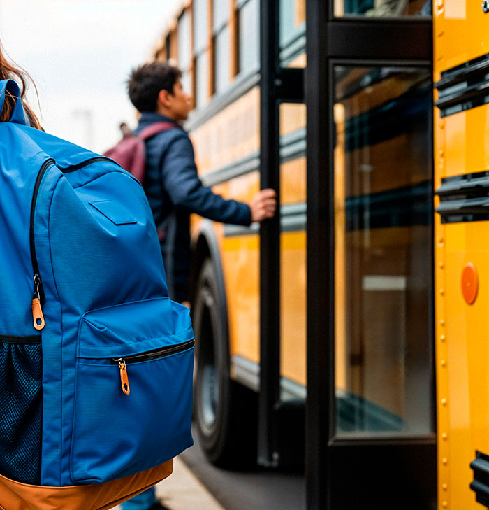 Students boarding a yellow school bus with backpacks, illustrating things people never took seriously until experienced.