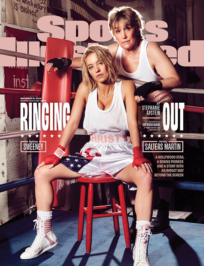 Sydney Sweeney and Christy Salters Martin posing in boxing gear on the Sports Illustrated cover inside a boxing ring. Sydney Sweeney and Christy Salters Martin posing in boxing gear on the Sports Illustrated cover inside a boxing ring.