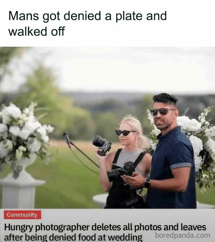 Hungry photographer deletes photos and leaves wedding, a funny and awkward moment when an attempt didn’t go as expected. Hungry photographer deletes photos and leaves wedding, a funny and awkward moment when an attempt didn’t go as expected.