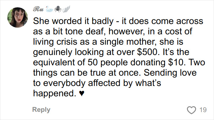 Comment expressing mixed views on single mom's tone deaf GoFundMe amid Bondi Beach attack outrage and cost of living crisis. Comment expressing mixed views on single mom's tone deaf GoFundMe amid Bondi Beach attack outrage and cost of living crisis.