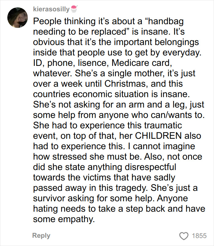Comment defending single mom’s GoFundMe after Bondi Beach attack, emphasizing empathy and economic hardship. Comment defending single mom’s GoFundMe after Bondi Beach attack, emphasizing empathy and economic hardship.