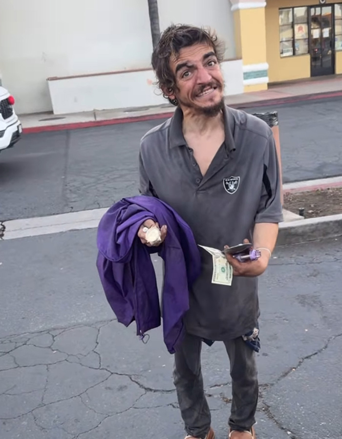 Former child actor Tylor Chase standing on c*****d pavement holding cash and a purple jacket, showing signs of recent troubles. Former child actor Tylor Chase standing on c*****d pavement holding cash and a purple jacket, showing signs of recent troubles.