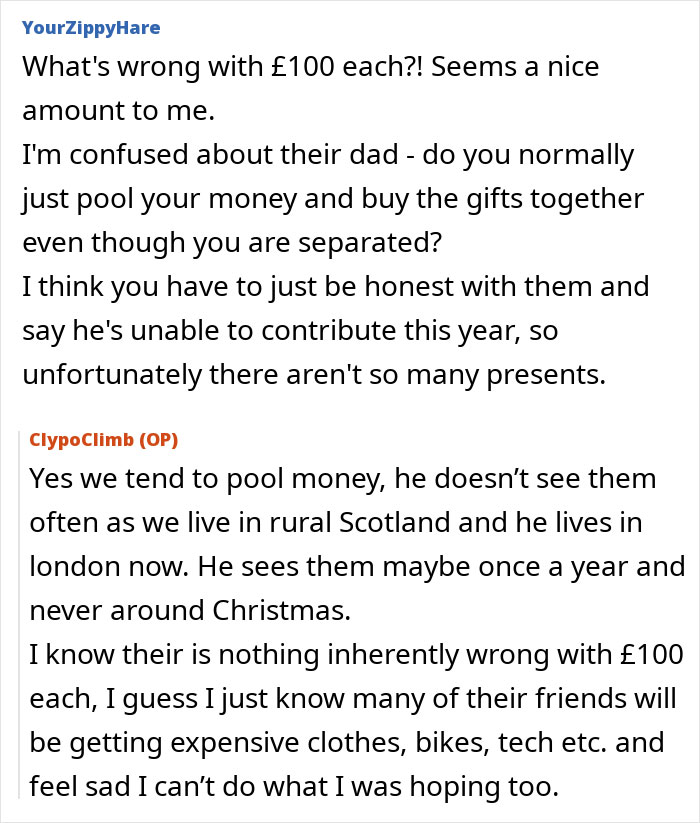 Comments about man promising $400 per kid contribution for Christmas, then changing his mind, causing panic. Comments about man promising $400 per kid contribution for Christmas, then changing his mind, causing panic.