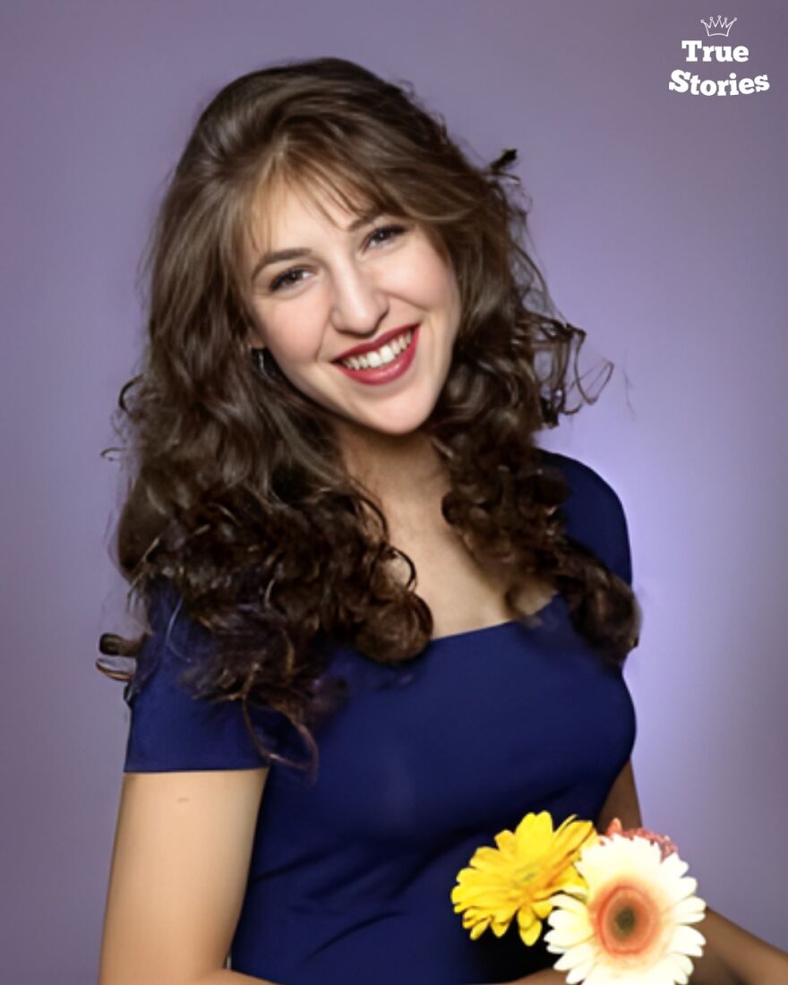 Young smiling woman holding yellow and white flowers against purple background representing American personalities.