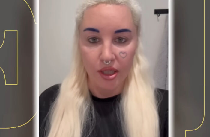 Person with long blonde hair, blue eyebrows, and septum piercing speaking about celebrities people think suffer.