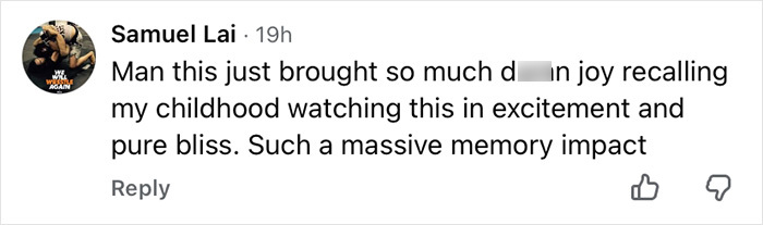 Comment by Samuel Lai expressing nostalgia and joy recalling childhood memories from a viral then-and-now Home Alone video.