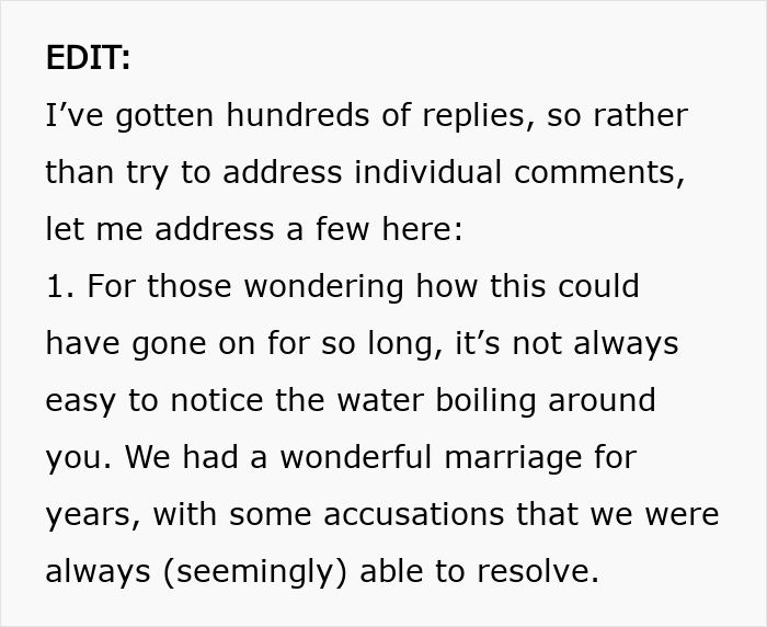 Text excerpt discussing a wife addressing comments after years of marriage, highlighting trust and reputation issues. Text excerpt discussing a wife addressing comments after years of marriage, highlighting trust and reputation issues.