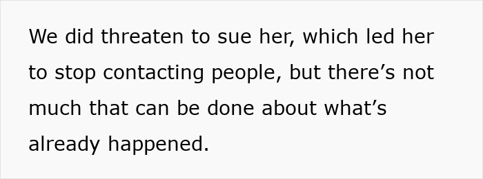 Text quote about threatening to sue, highlighting issues in a wife of 10 years ruining husband's reputation after leaving him.