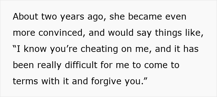 Text excerpt discussing a wife&rsquo;s belief about cheating and its impact, related to ruining husband&rsquo;s reputation after leaving him.