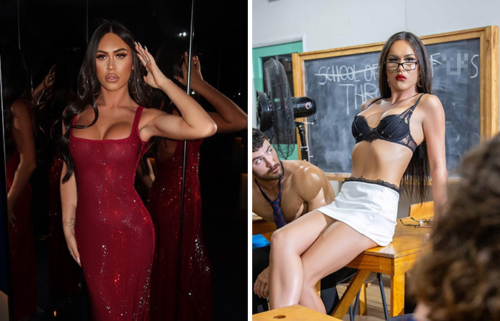 Two adult stars posing confidently in glamorous and provocative outfits, highlighting wild controversies in the industry. Two adult stars posing confidently in glamorous and provocative outfits, highlighting wild controversies in the industry.