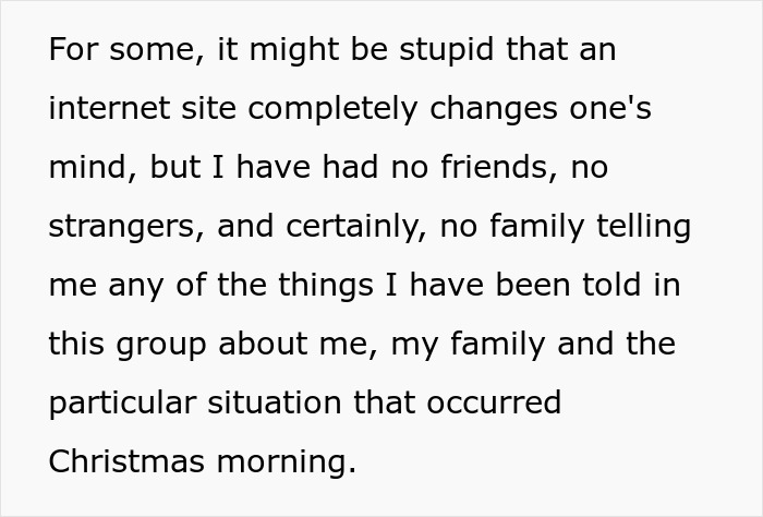 Text discussing a mom&rsquo;s experience and reflection on running away from her kids on Christmas morning and the family situation.