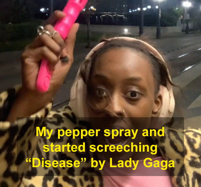 Woman holding pepper spray at night, using a period pad to scare off men stalkers on the street. Woman holding pepper spray at night, using a period pad to scare off men stalkers on the street.