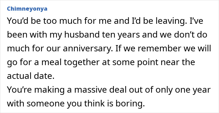 Text comment about woman spoiling boyfriend on his birthday and discomfort over petrol money gift in a relationship discussion.