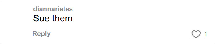 Comment on social media post reading "Sue them," expressing support for woman who got veneers in Turkey and experienced nose collapse.