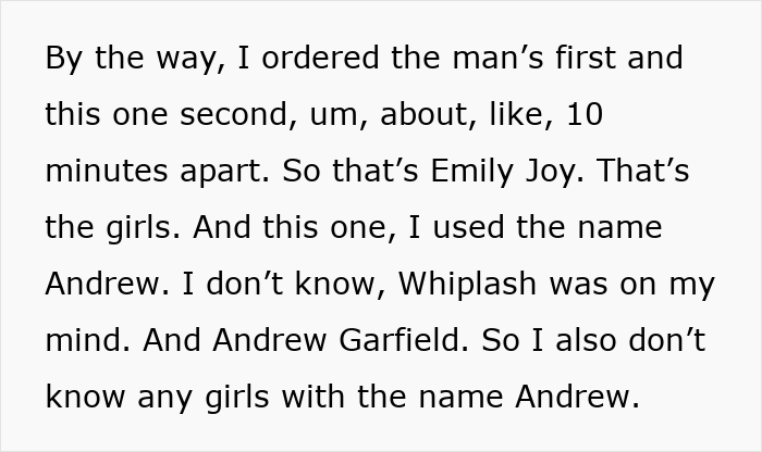Text excerpt discussing ordering food under male and female names to test Chipotle food portions. Text excerpt discussing ordering food under male and female names to test Chipotle food portions.