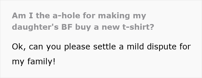 Text conversation about a guy wearing an inappropriate shirt as a dare during dinner with girlfriend’s parents. Text conversation about a guy wearing an inappropriate shirt as a dare during dinner with girlfriend’s parents.