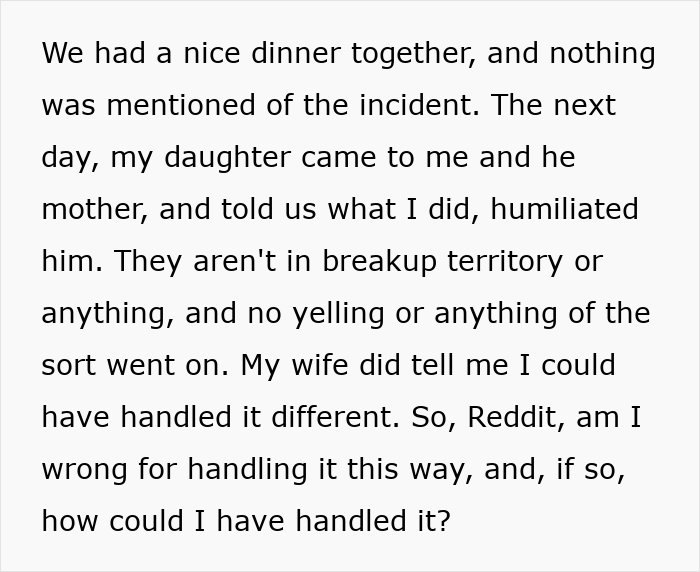 Text excerpt discussing handling an awkward dinner incident involving a guy wearing an inappropriate shirt on a dare. Text excerpt discussing handling an awkward dinner incident involving a guy wearing an inappropriate shirt on a dare.