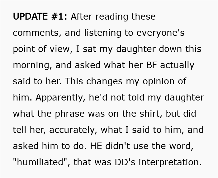 Text excerpt discussing a guy wearing an inappropriate shirt as a dare during dinner with girlfriend’s parents and the dad’s reaction. Text excerpt discussing a guy wearing an inappropriate shirt as a dare during dinner with girlfriend’s parents and the dad’s reaction.