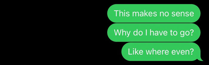 Text message conversation showing a child confused and upset about being forced to leave the house by their mom. Text message conversation showing a child confused and upset about being forced to leave the house by their mom.