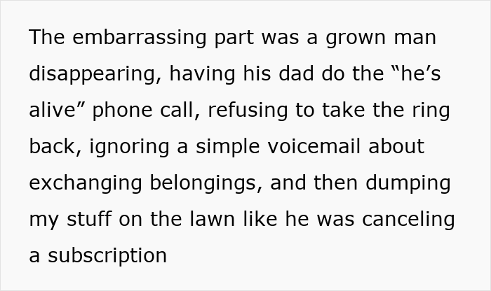 Text about adult man breaks off engagement via dad, girlfriend embarrassed as he abandons her belongings on lawn Text about adult man breaks off engagement via dad, girlfriend embarrassed as he abandons her belongings on lawn
