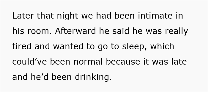 Screenshot of text describing intimacy and being ignored afterward, adult man breaks off engagement