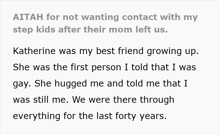 Text excerpt about step kids and mom loss money, discussing family and emotional support over many years. Text excerpt about step kids and mom loss money, discussing family and emotional support over many years.