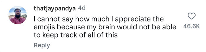 User comment on social media expressing appreciation for emojis helping to track complex conversations, related to woman with 7 parents. User comment on social media expressing appreciation for emojis helping to track complex conversations, related to woman with 7 parents.