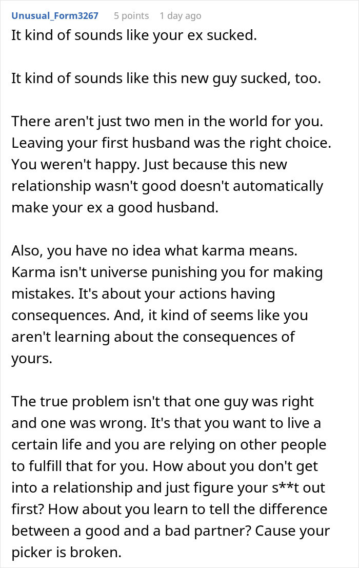 Woman admits defeat by karma as affair partner leaves after cheating on husband, showing consequences of actions.