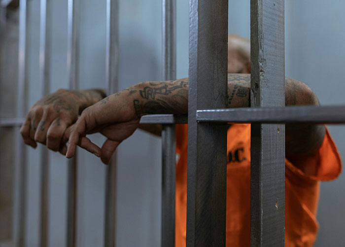 Person with tattooed arms in an orange shirt gripping metal bars, illustrating kids with no filter revealing family lore.
