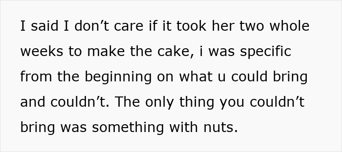 Text about a guest ignoring food allergy restrictions set by party host, specifically about bringing items with nuts.