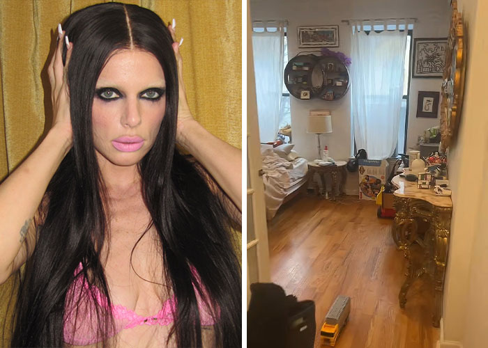 Celebrity posing with heavy makeup and an example of one of the worst celebrity homes revealing taste issues despite wealth