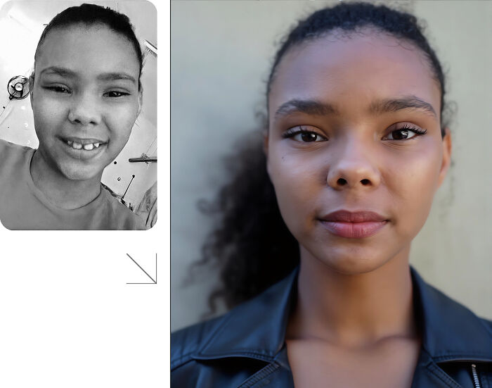 Before and after AI predicted images showing how a missing person might look today, aiding in finding missing people.