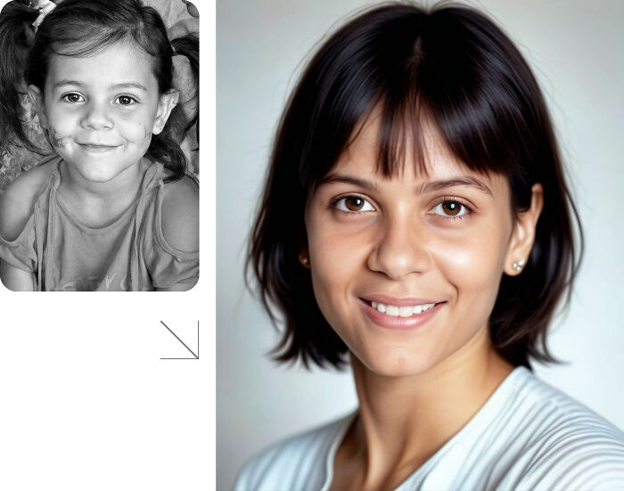 Side-by-side images showing AI predicted age progression of a missing girl to help find her today.