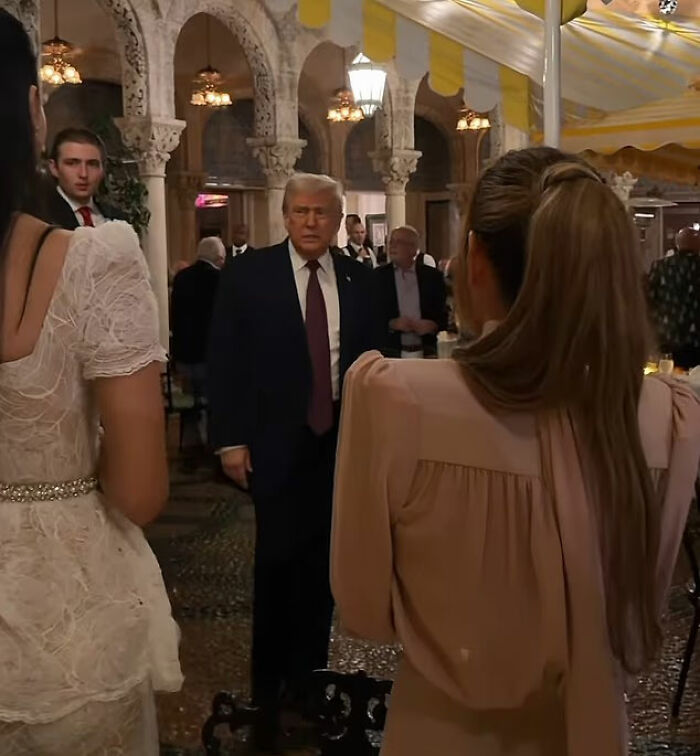 Melania Trump at Mar-a-Lago with guests amid accusations of enforcing strict rules and threats to ban for life.