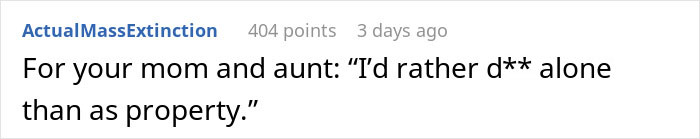 Reddit screenshot of comment saying I'd rather d** alone than as property, signaling red flags