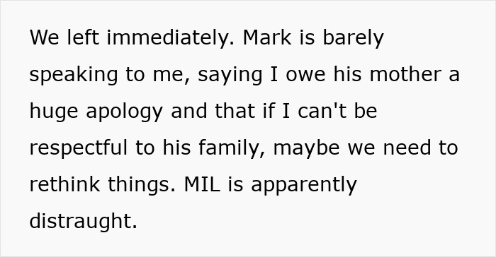 Text excerpt showing a woman describing tension with MIL over a controlling and manipulative gift situation. Text excerpt showing a woman describing tension with MIL over a controlling and manipulative gift situation.
