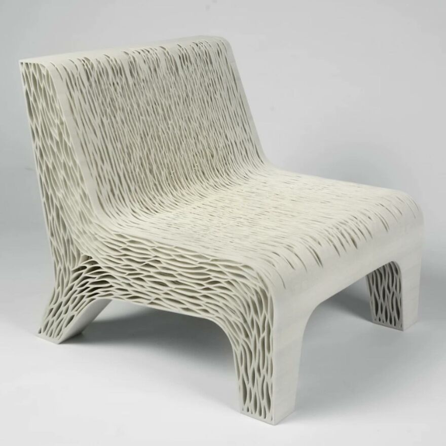 Modern chair design inspired by biomimicry with organic patterns demonstrating nature-inspired innovation and structure