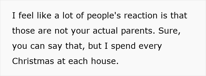 Text image showing a quote about reactions to having multiple parents and spending Christmas at each house, related to woman shares why she has 7 parents. Text image showing a quote about reactions to having multiple parents and spending Christmas at each house, related to woman shares why she has 7 parents.