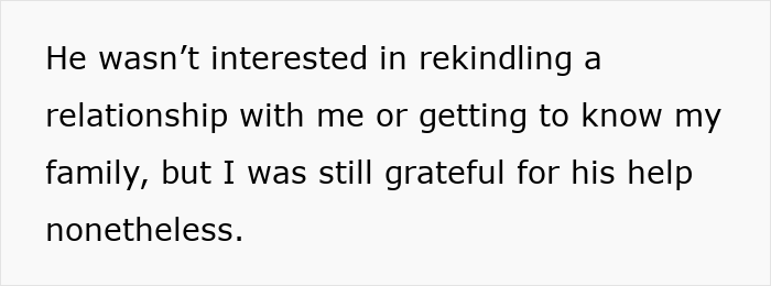 Text on a plain white background reading a woman&rsquo;s reflection on being disowned after marrying a mechanic while her rich siblings thrive.
