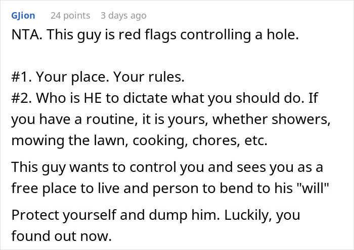 Red flags in a Reddit comment screenshot urging a woman to dump a controlling boyfriend