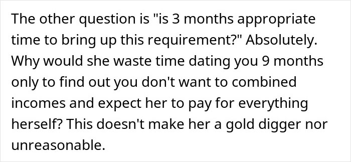 Text discussing a woman forcing boyfriend to sign a contract for a share of his income and financial expectations in dating.