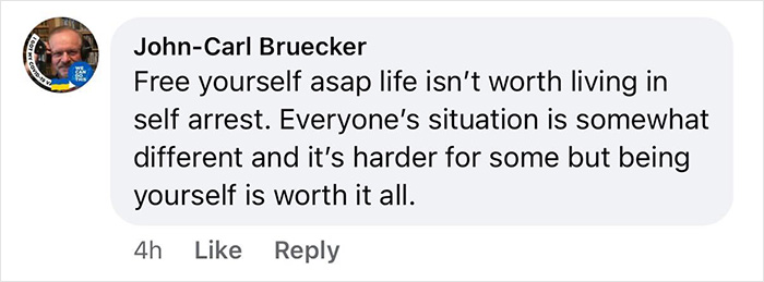 Facebook comment screenshot: John-Carl Bruecker urging self-acceptance and being yourself; gay couple Facebook comment screenshot: John-Carl Bruecker urging self-acceptance and being yourself; gay couple