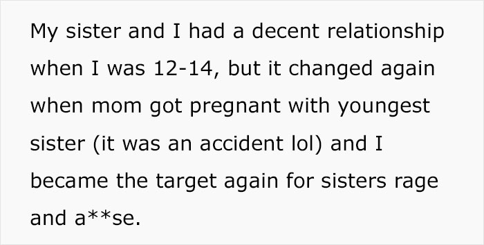 Text discussing a woman witnessing her sister turn into a bridezilla and calling a family meeting that becomes messy.