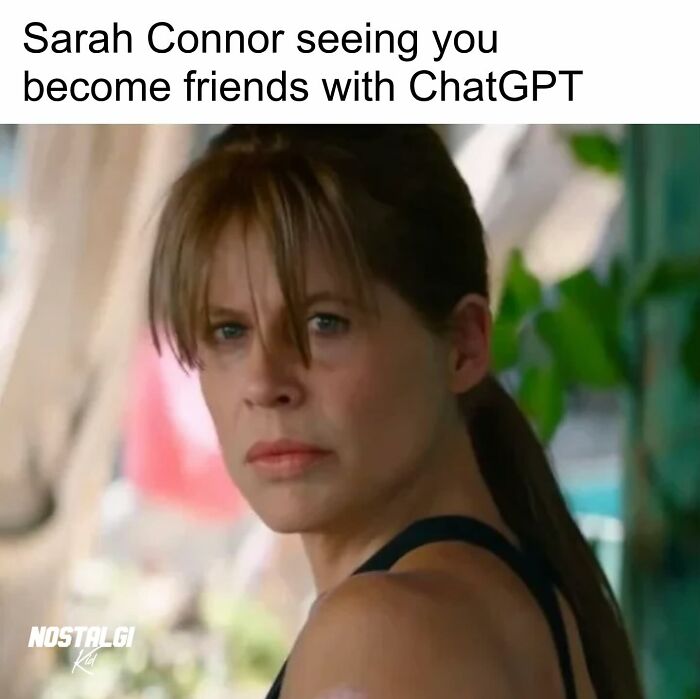 Sarah Connor looking serious in a scene, evoking nostalgic trip down memory lane for Xenials.
